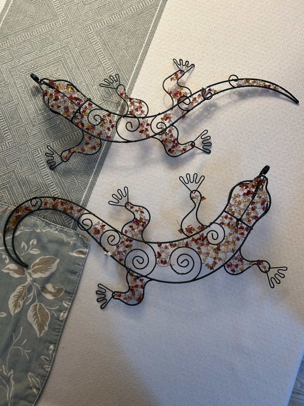 Metal Lizard Wall Art Pair in Black with Amber Floral Accents